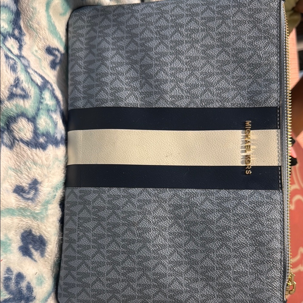 Michael Kors Blue and White Large wristlet Bag